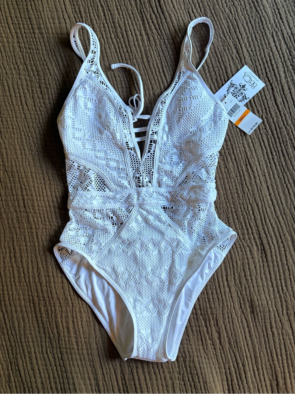 BECCA White Crochet One-Piece Swimsuit with Lace Texture